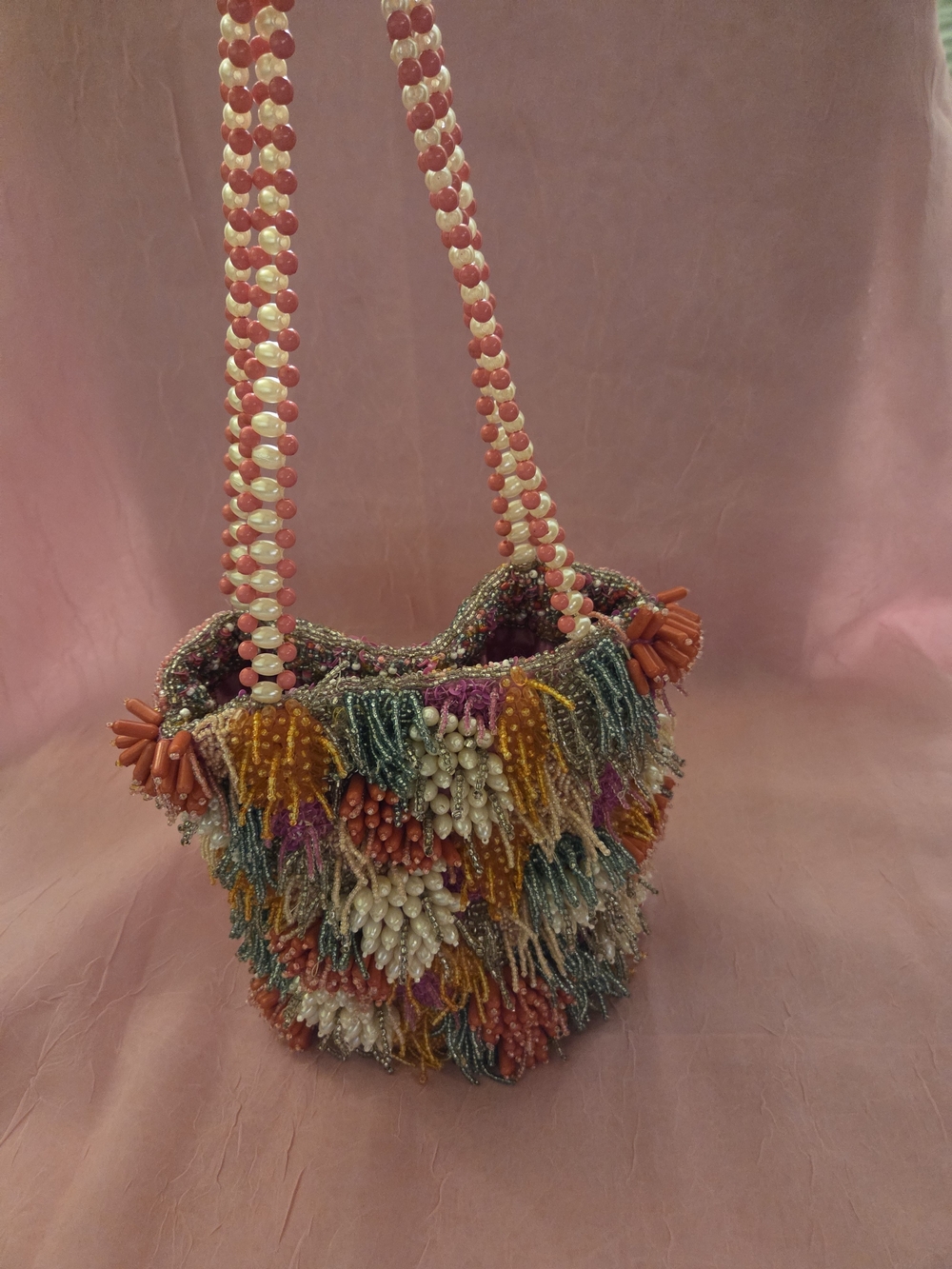 Gorgeous Hard To Find Bold Bright Colorful Fully Beaded Fringed Handbag STUNNING